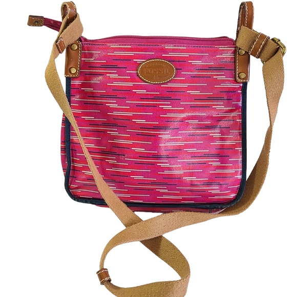 Fossil Handbags - Fossil keyper crossbody bag Pink Tan Medium Shoulder Purse Stripes